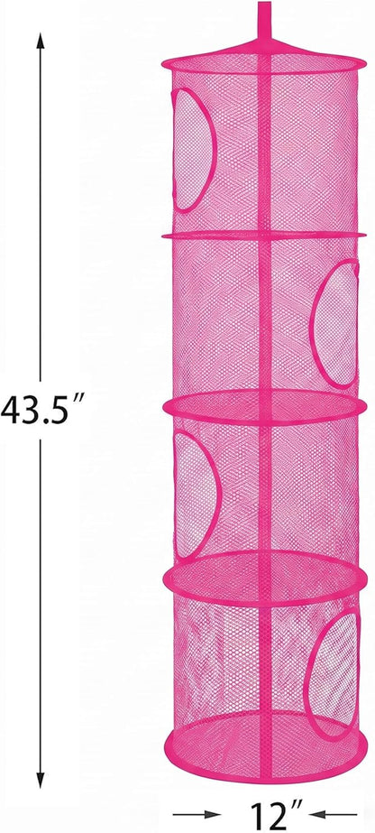Hanging Stuffed Animal Storage Hammock Net 4 Tiers, Pink