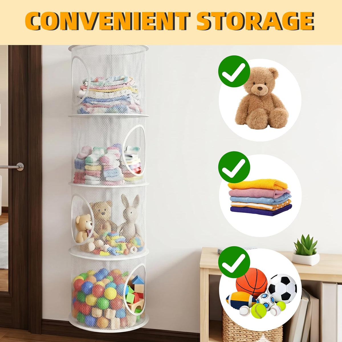 Hanging Stuffed Animal Storage Hammock Net 4 Tiers, Pink