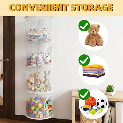 Hanging Stuffed Animal Storage Hammock Net 4 Tiers, Pink