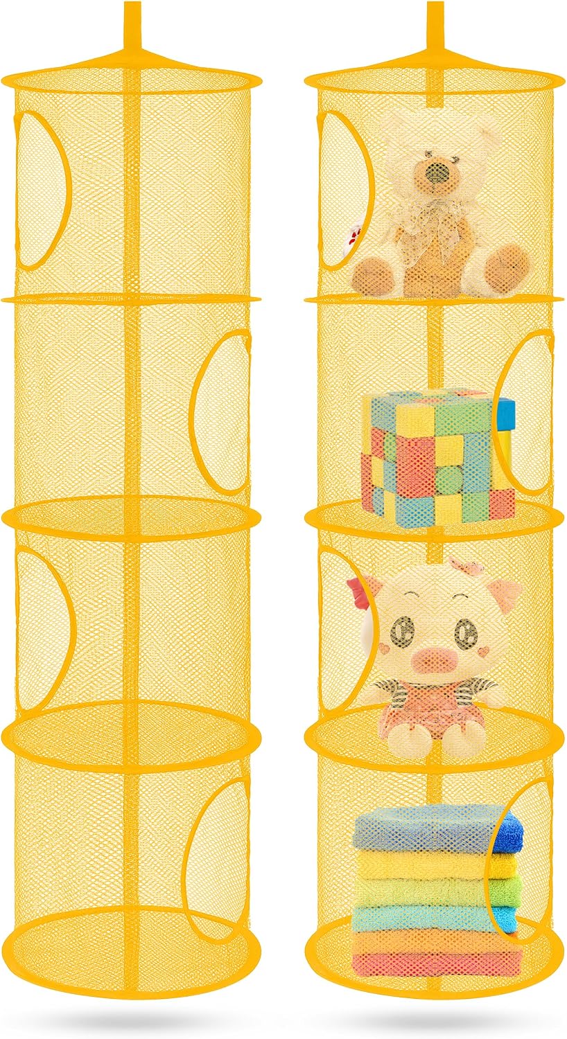Hanging Stuffed Animal Storage Hammock Net 4 Tiers, Pink