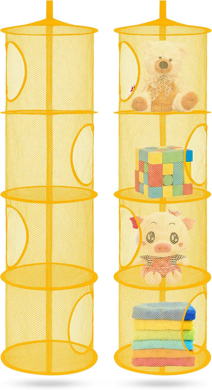Hanging Stuffed Animal Storage Hammock Net 4 Tiers, Pink