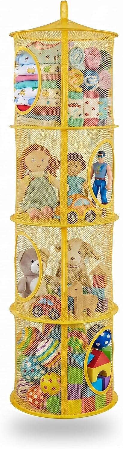 Hanging Stuffed Animal Storage Hammock Net 4 Tiers, Pink
