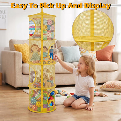 Hanging Stuffed Animal Storage Hammock Net 4 Tiers, Pink