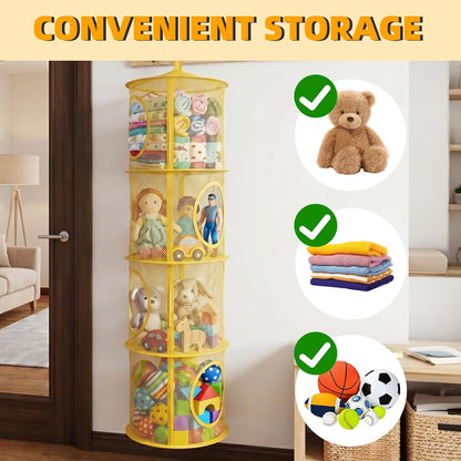 Hanging Stuffed Animal Storage Hammock Net 4 Tiers, Pink
