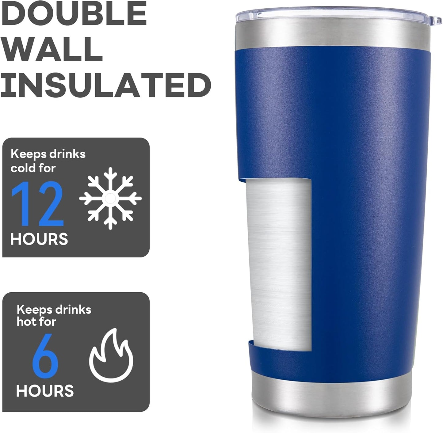20 oz Tumbler with Lid Stainless Steel Insulated Tumblers Cups Travel Mug | Double Wall Vacuum, Powder Coated, Keep Drinks Cold and Hot, Waterproof Lid, Fit of Car Cup Holders, Grey