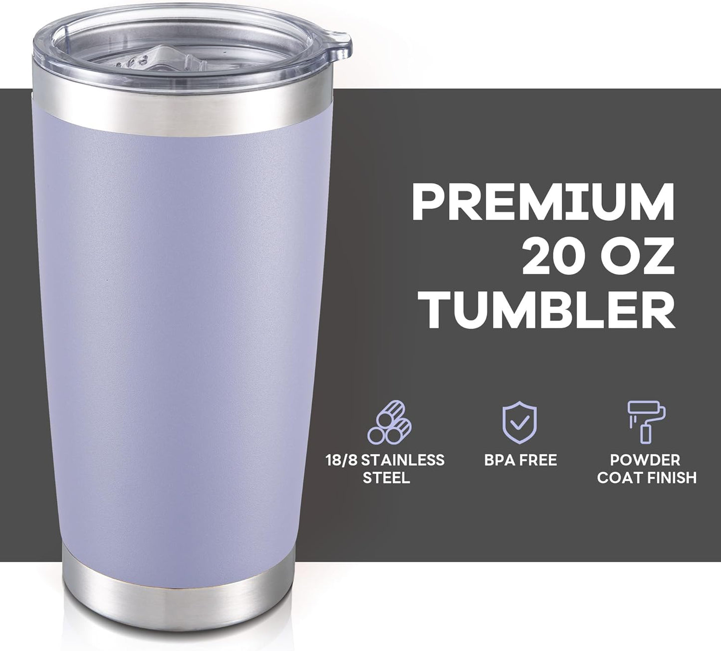 20 oz Tumbler with Lid Stainless Steel Insulated Tumblers Cups Travel Mug | Double Wall Vacuum, Powder Coated, Keep Drinks Cold and Hot, Waterproof Lid, Fit of Car Cup Holders, Grey