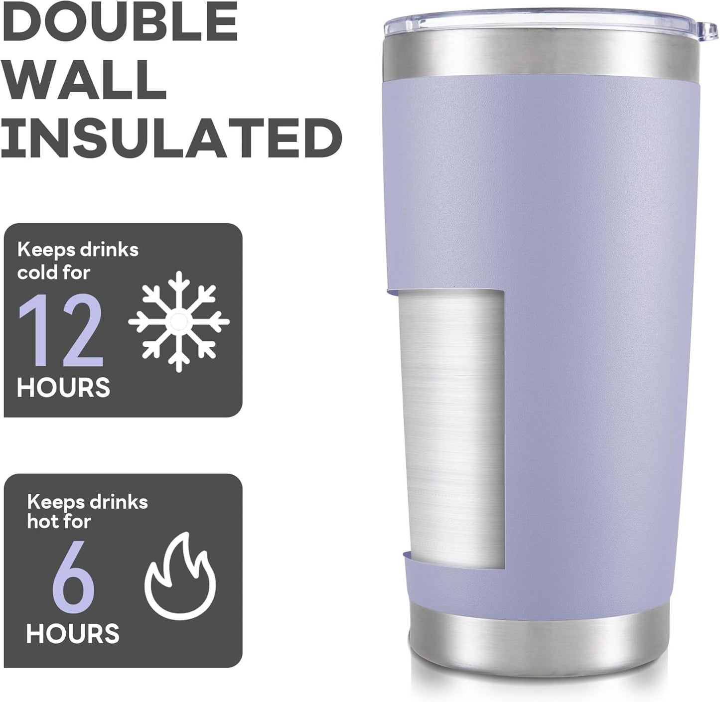 20 oz Tumbler with Lid Stainless Steel Insulated Tumblers Cups Travel Mug | Double Wall Vacuum, Powder Coated, Keep Drinks Cold and Hot, Waterproof Lid, Fit of Car Cup Holders, Grey