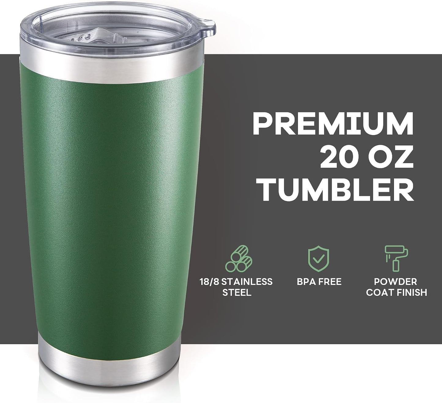 20 oz Tumbler with Lid Stainless Steel Insulated Tumblers Cups Travel Mug | Double Wall Vacuum, Powder Coated, Keep Drinks Cold and Hot, Waterproof Lid, Fit of Car Cup Holders, Grey