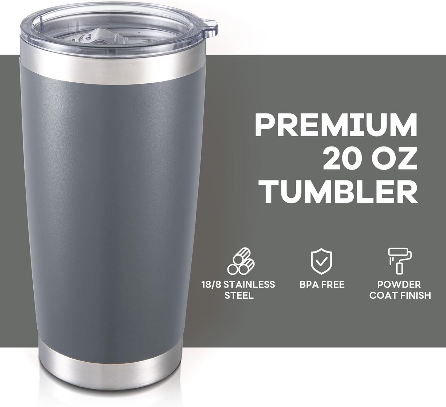20 oz Tumbler with Lid Stainless Steel Insulated Tumblers Cups Travel Mug | Double Wall Vacuum, Powder Coated, Keep Drinks Cold and Hot, Waterproof Lid, Fit of Car Cup Holders, Grey
