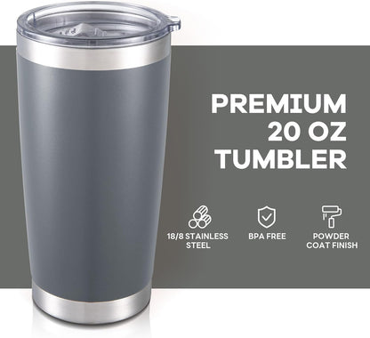 20 oz Tumbler with Lid Stainless Steel Insulated Tumblers Cups Travel Mug | Double Wall Vacuum, Powder Coated, Keep Drinks Cold and Hot, Waterproof Lid, Fit of Car Cup Holders, Grey