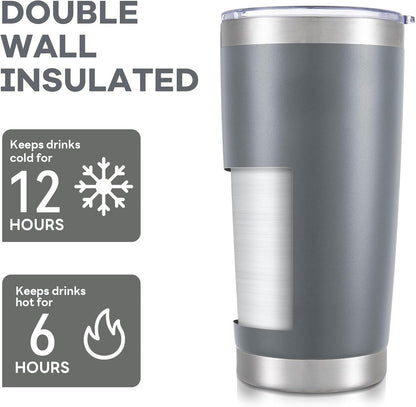 20 oz Tumbler with Lid Stainless Steel Insulated Tumblers Cups Travel Mug | Double Wall Vacuum, Powder Coated, Keep Drinks Cold and Hot, Waterproof Lid, Fit of Car Cup Holders, Grey