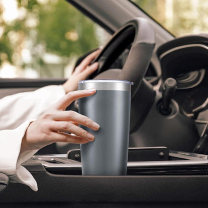 20 oz Tumbler with Lid Stainless Steel Insulated Tumblers Cups Travel Mug | Double Wall Vacuum, Powder Coated, Keep Drinks Cold and Hot, Waterproof Lid, Fit of Car Cup Holders, Grey