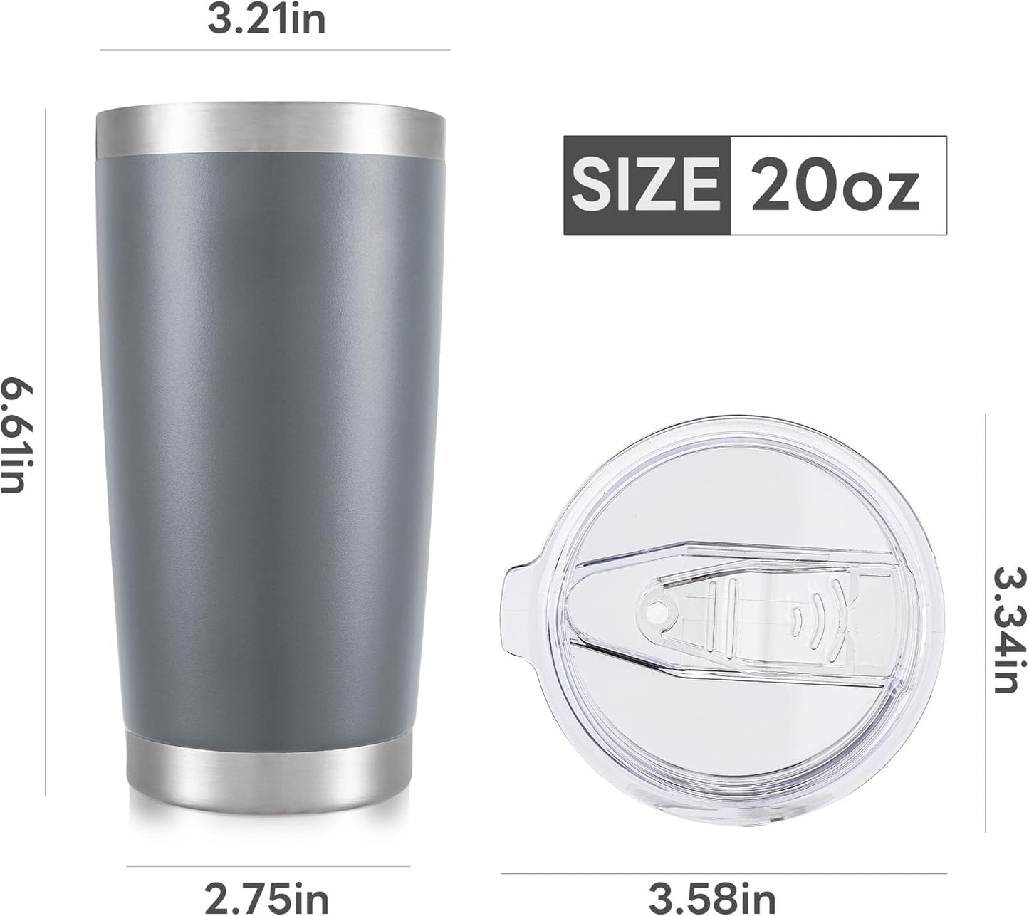 20 oz Tumbler with Lid Stainless Steel Insulated Tumblers Cups Travel Mug | Double Wall Vacuum, Powder Coated, Keep Drinks Cold and Hot, Waterproof Lid, Fit of Car Cup Holders, Grey