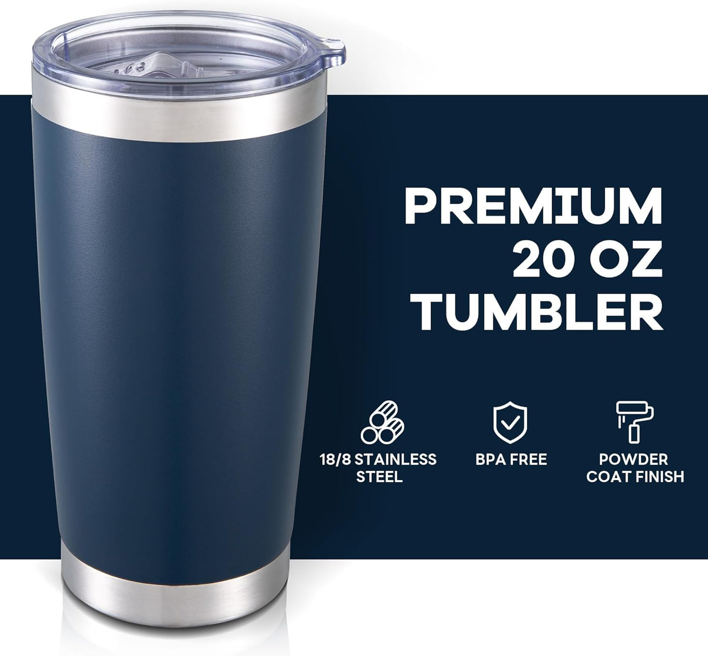 20 oz Tumbler with Lid Stainless Steel Insulated Tumblers Cups Travel Mug | Double Wall Vacuum, Powder Coated, Keep Drinks Cold and Hot, Waterproof Lid, Fit of Car Cup Holders, Grey