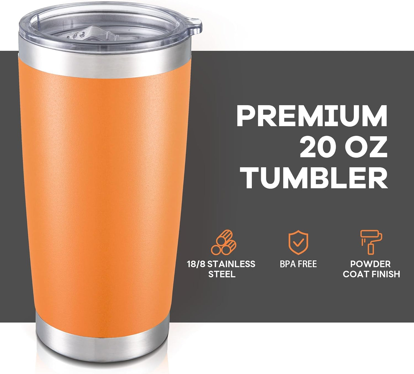 20 oz Tumbler with Lid Stainless Steel Insulated Tumblers Cups Travel Mug | Double Wall Vacuum, Powder Coated, Keep Drinks Cold and Hot, Waterproof Lid, Fit of Car Cup Holders, Grey