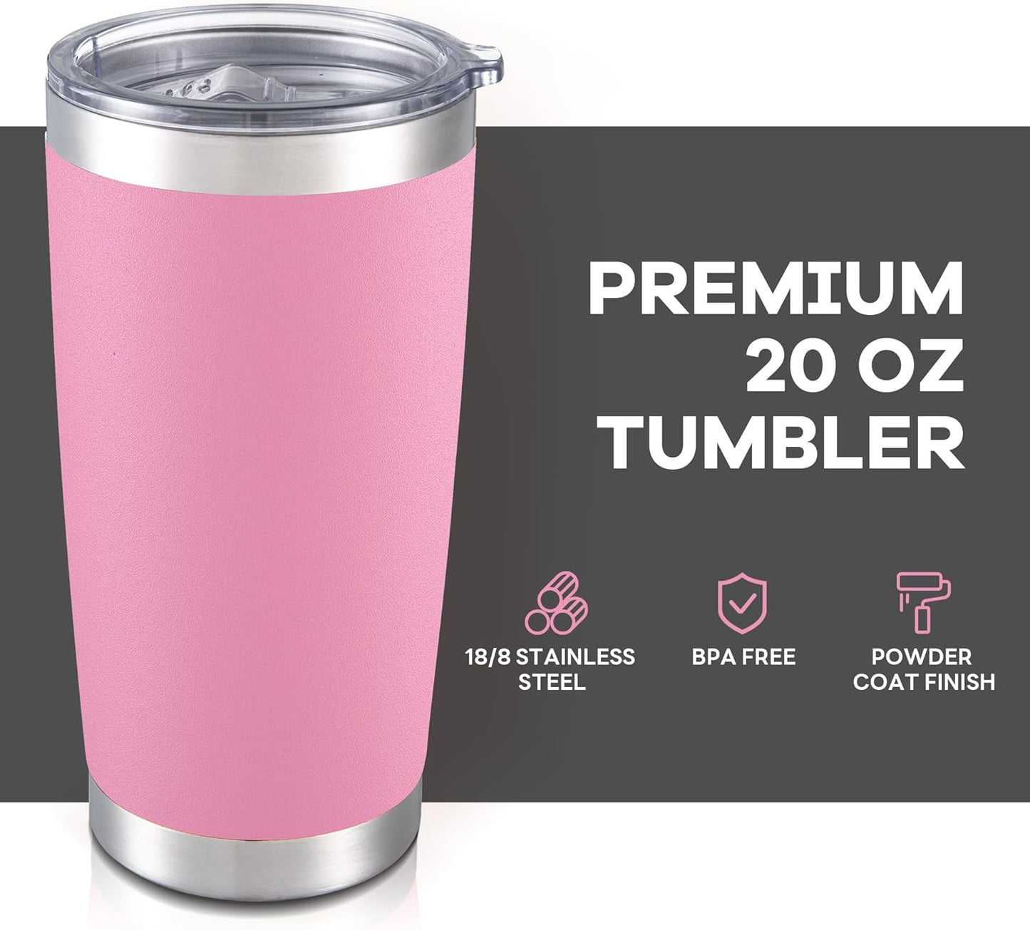 20 oz Tumbler with Lid Stainless Steel Insulated Tumblers Cups Travel Mug | Double Wall Vacuum, Powder Coated, Keep Drinks Cold and Hot, Waterproof Lid, Fit of Car Cup Holders, Grey