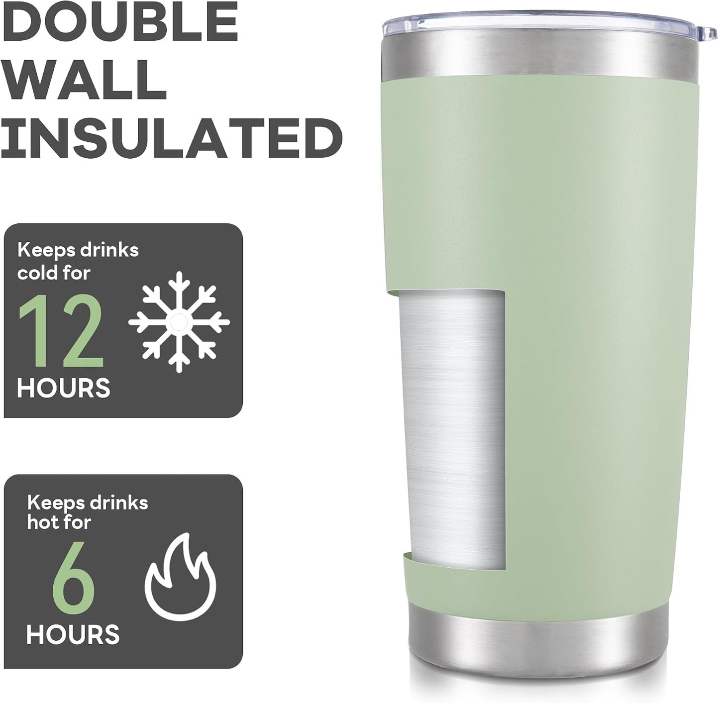20 oz Tumbler with Lid Stainless Steel Insulated Tumblers Cups Travel Mug | Double Wall Vacuum, Powder Coated, Keep Drinks Cold and Hot, Waterproof Lid, Fit of Car Cup Holders, Grey