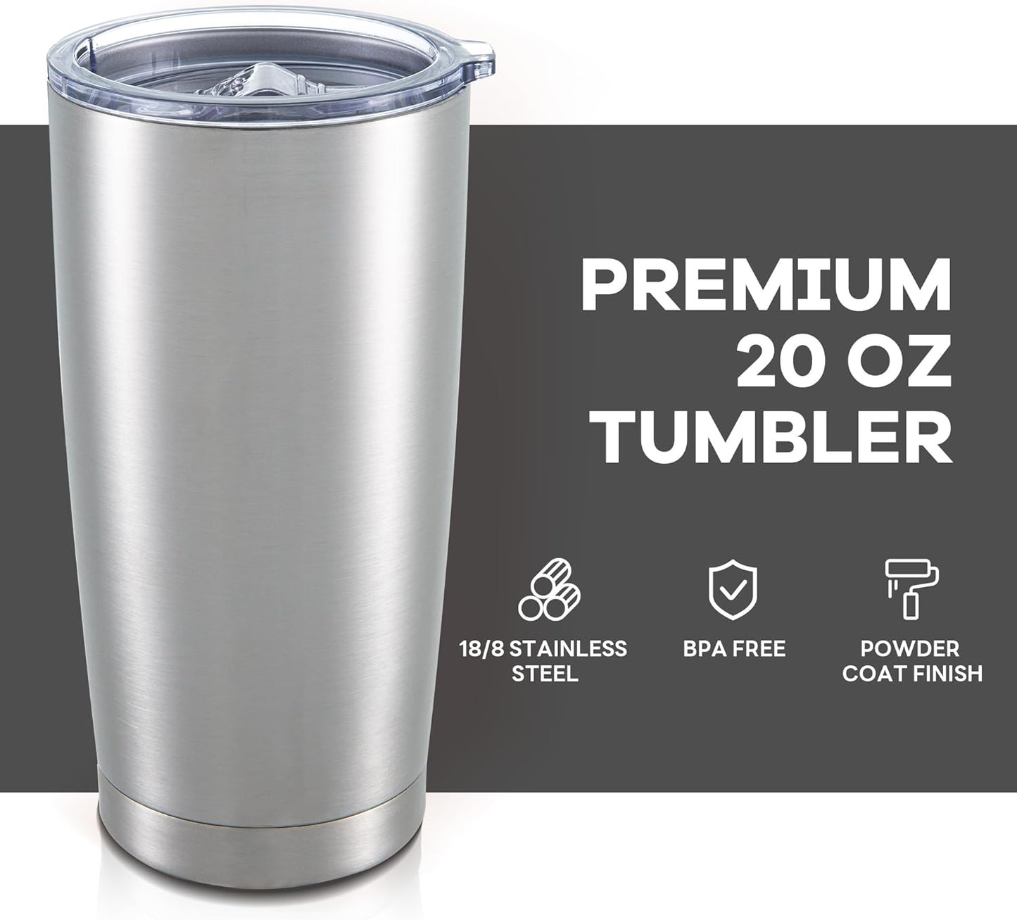20 oz Tumbler with Lid Stainless Steel Insulated Tumblers Cups Travel Mug | Double Wall Vacuum, Powder Coated, Keep Drinks Cold and Hot, Waterproof Lid, Fit of Car Cup Holders, Grey