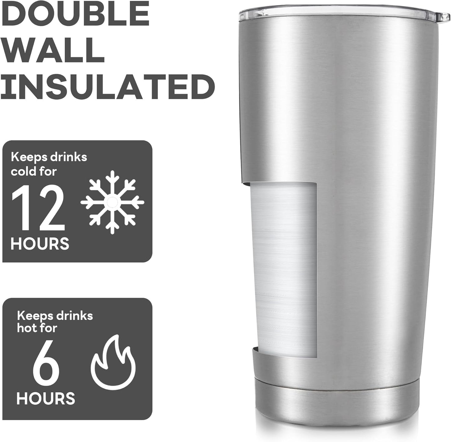 20 oz Tumbler with Lid Stainless Steel Insulated Tumblers Cups Travel Mug | Double Wall Vacuum, Powder Coated, Keep Drinks Cold and Hot, Waterproof Lid, Fit of Car Cup Holders, Grey