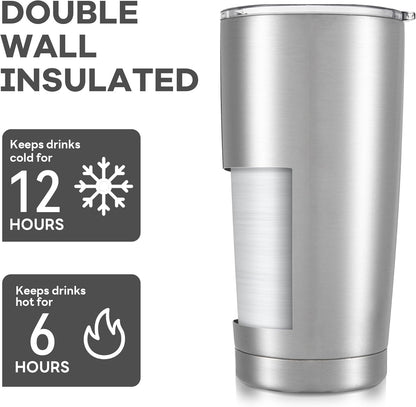 20 oz Tumbler with Lid Stainless Steel Insulated Tumblers Cups Travel Mug | Double Wall Vacuum, Powder Coated, Keep Drinks Cold and Hot, Waterproof Lid, Fit of Car Cup Holders, Grey