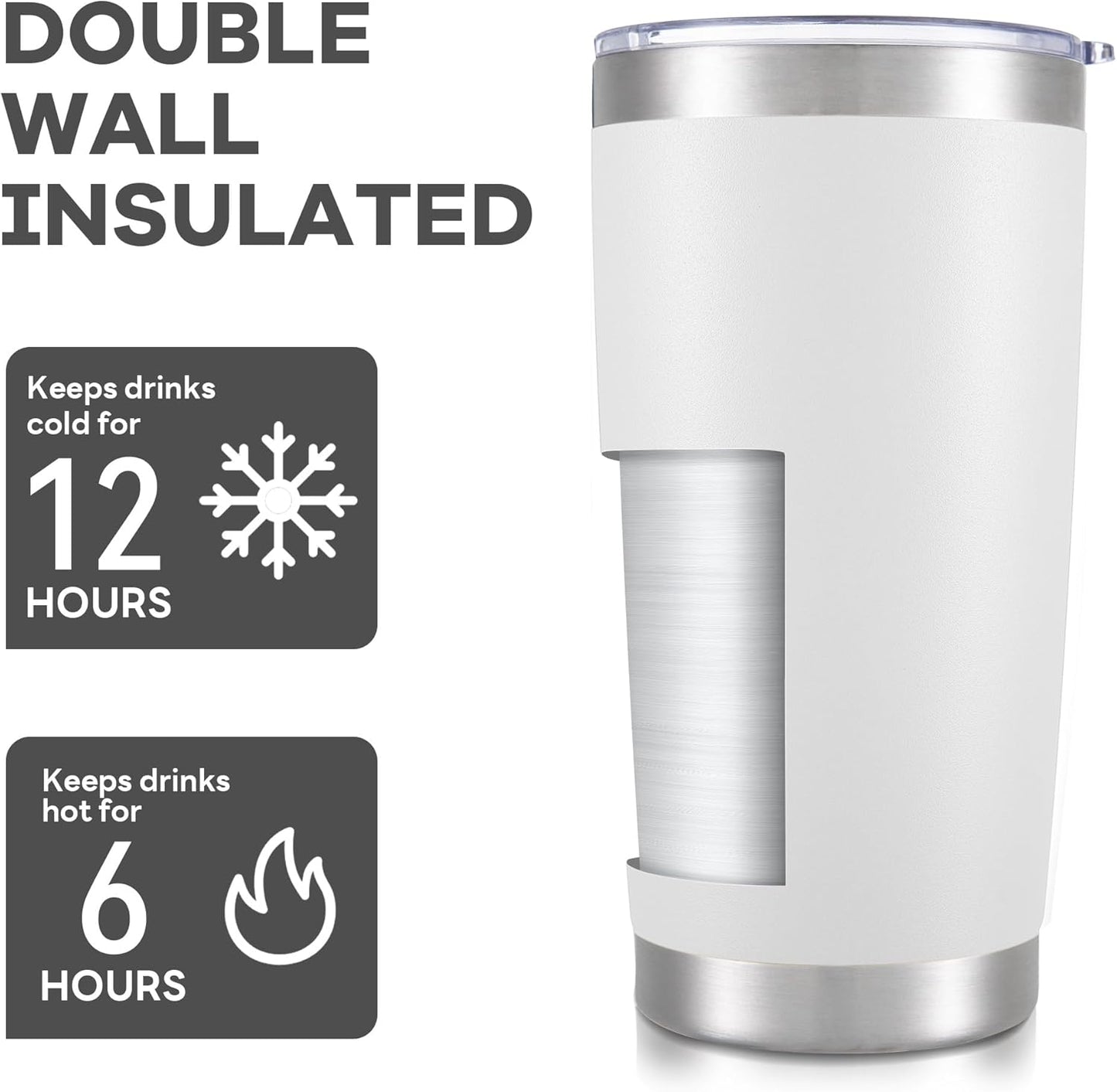 20 oz Tumbler with Lid Stainless Steel Insulated Tumblers Cups Travel Mug | Double Wall Vacuum, Powder Coated, Keep Drinks Cold and Hot, Waterproof Lid, Fit of Car Cup Holders, Grey