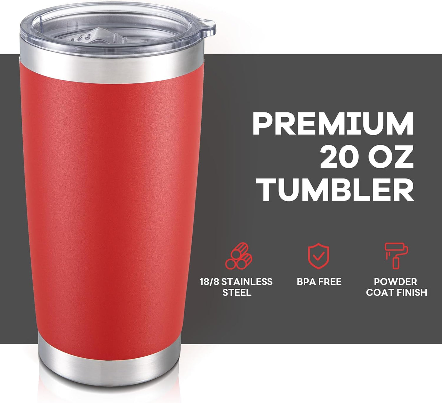 20 oz Tumbler with Lid Stainless Steel Insulated Tumblers Cups Travel Mug | Double Wall Vacuum, Powder Coated, Keep Drinks Cold and Hot, Waterproof Lid, Fit of Car Cup Holders, Grey