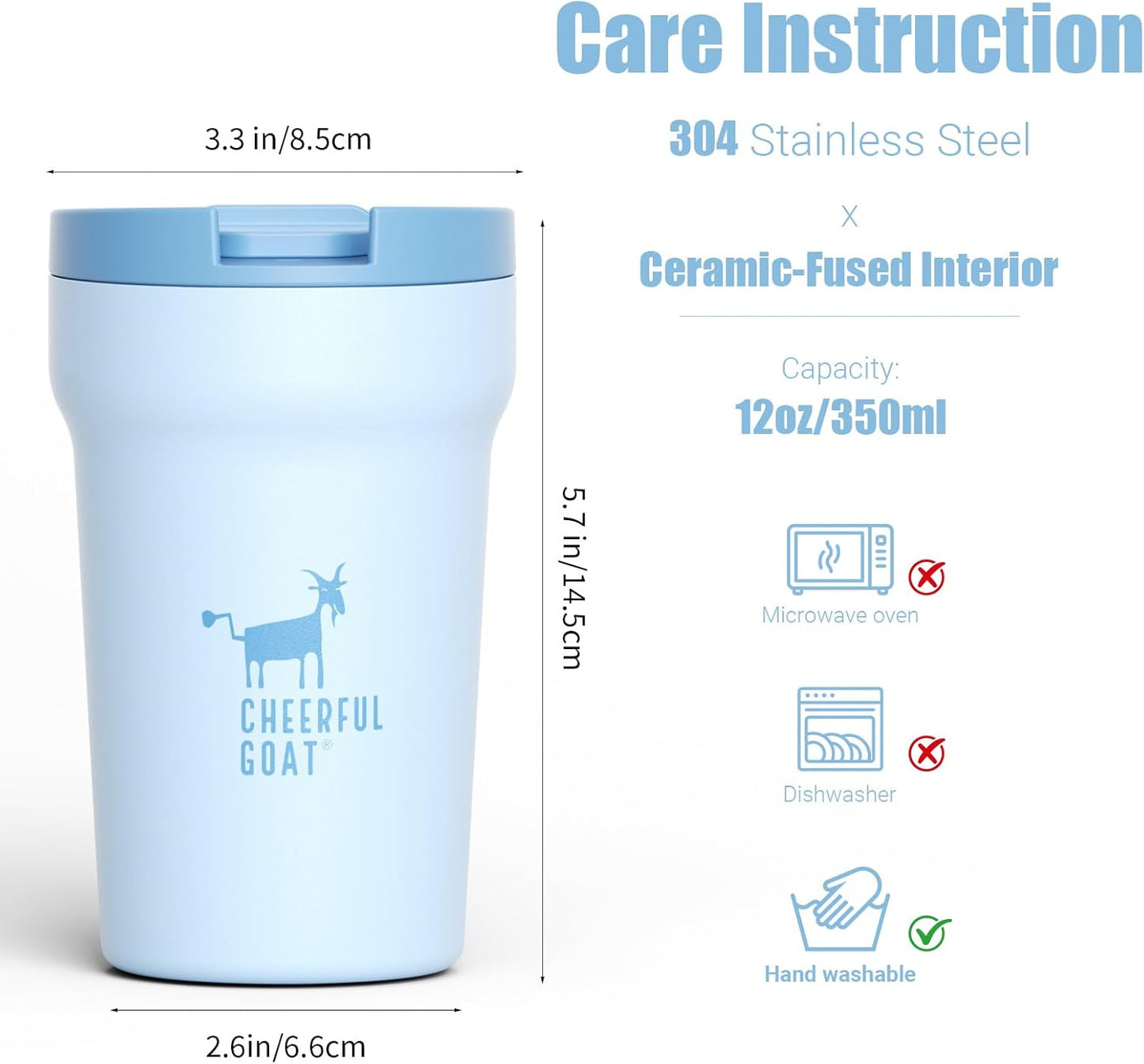 Travel Coffee Mug – Stainless Steel Ceramic Lined Mug Insulated Tumbler, with lid, 12oz Leak Proof Cup for Hot and Cold Water Coffee at Home, Office, or On the Go (Grey)