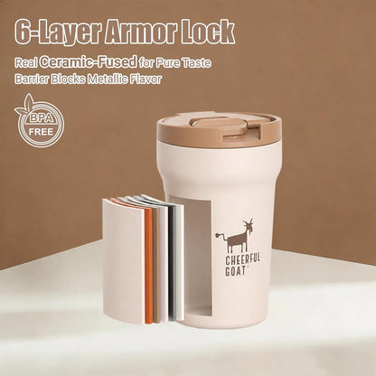 Travel Coffee Mug – Stainless Steel Ceramic Lined Mug Insulated Tumbler, with lid, 12oz Leak Proof Cup for Hot and Cold Water Coffee at Home, Office, or On the Go (Grey)