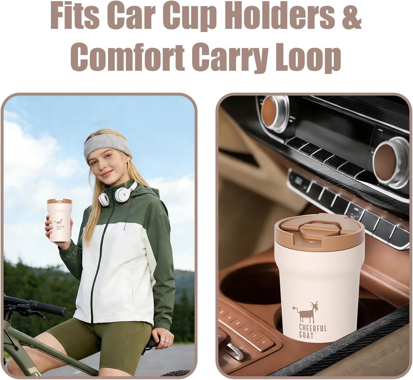 Travel Coffee Mug – Stainless Steel Ceramic Lined Mug Insulated Tumbler, with lid, 12oz Leak Proof Cup for Hot and Cold Water Coffee at Home, Office, or On the Go (Grey)