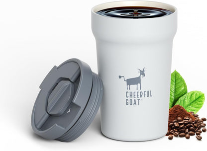 Travel Coffee Mug – Stainless Steel Ceramic Lined Mug Insulated Tumbler, with lid, 12oz Leak Proof Cup for Hot and Cold Water Coffee at Home, Office, or On the Go (Grey)