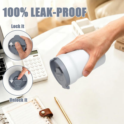 Travel Coffee Mug – Stainless Steel Ceramic Lined Mug Insulated Tumbler, with lid, 12oz Leak Proof Cup for Hot and Cold Water Coffee at Home, Office, or On the Go (Grey)