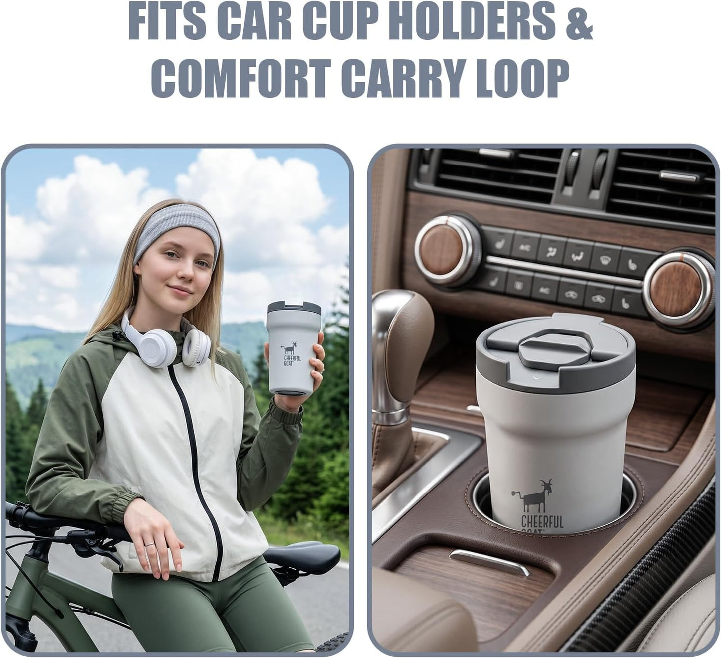 Travel Coffee Mug – Stainless Steel Ceramic Lined Mug Insulated Tumbler, with lid, 12oz Leak Proof Cup for Hot and Cold Water Coffee at Home, Office, or On the Go (Grey)