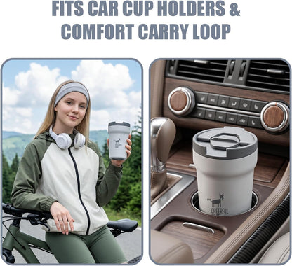 Travel Coffee Mug – Stainless Steel Ceramic Lined Mug Insulated Tumbler, with lid, 12oz Leak Proof Cup for Hot and Cold Water Coffee at Home, Office, or On the Go (Grey)