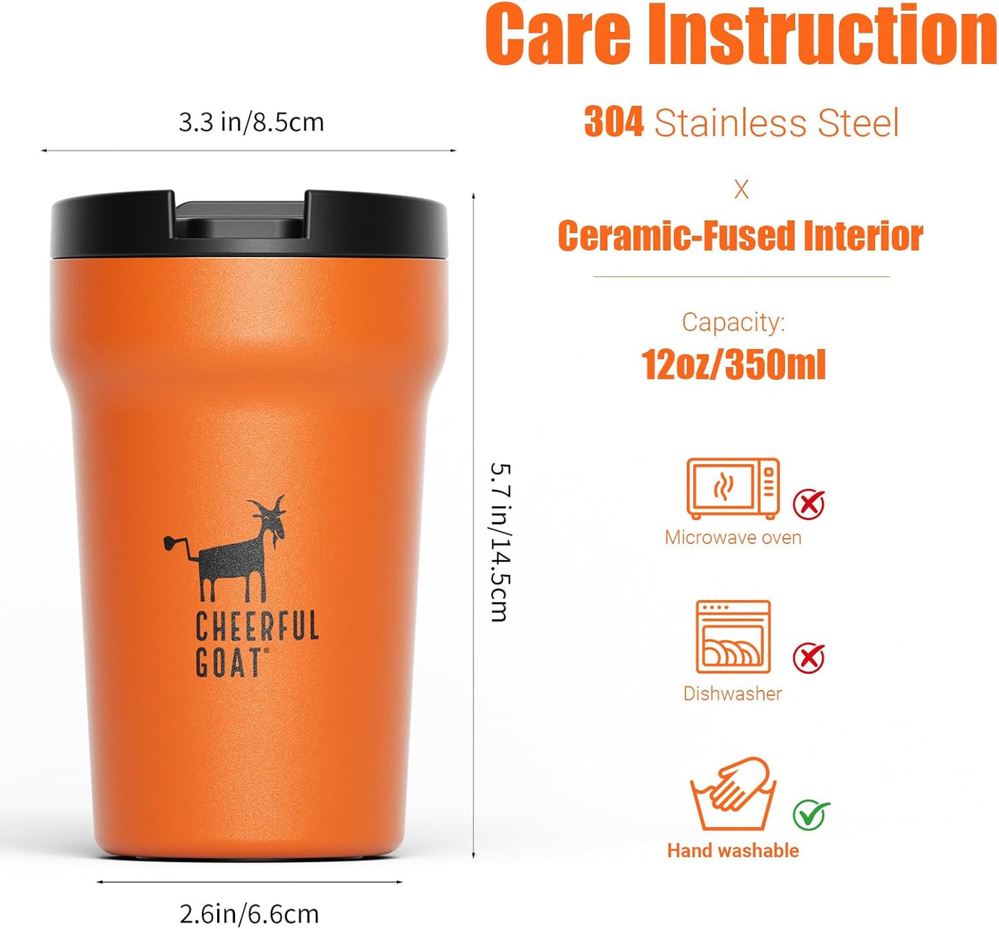 Travel Coffee Mug – Stainless Steel Ceramic Lined Mug Insulated Tumbler, with lid, 12oz Leak Proof Cup for Hot and Cold Water Coffee at Home, Office, or On the Go (Grey)