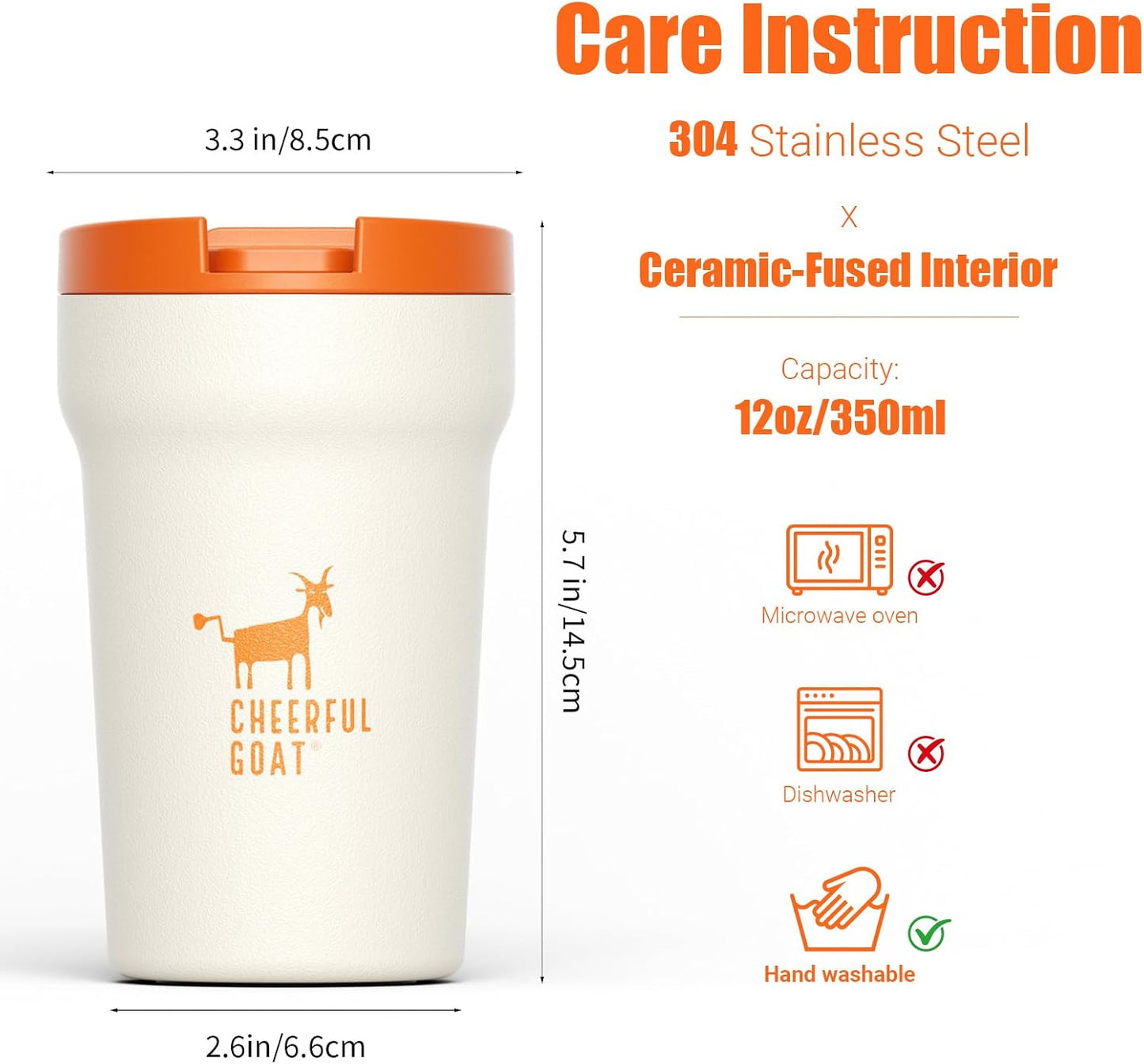 Travel Coffee Mug – Stainless Steel Ceramic Lined Mug Insulated Tumbler, with lid, 12oz Leak Proof Cup for Hot and Cold Water Coffee at Home, Office, or On the Go (Grey)
