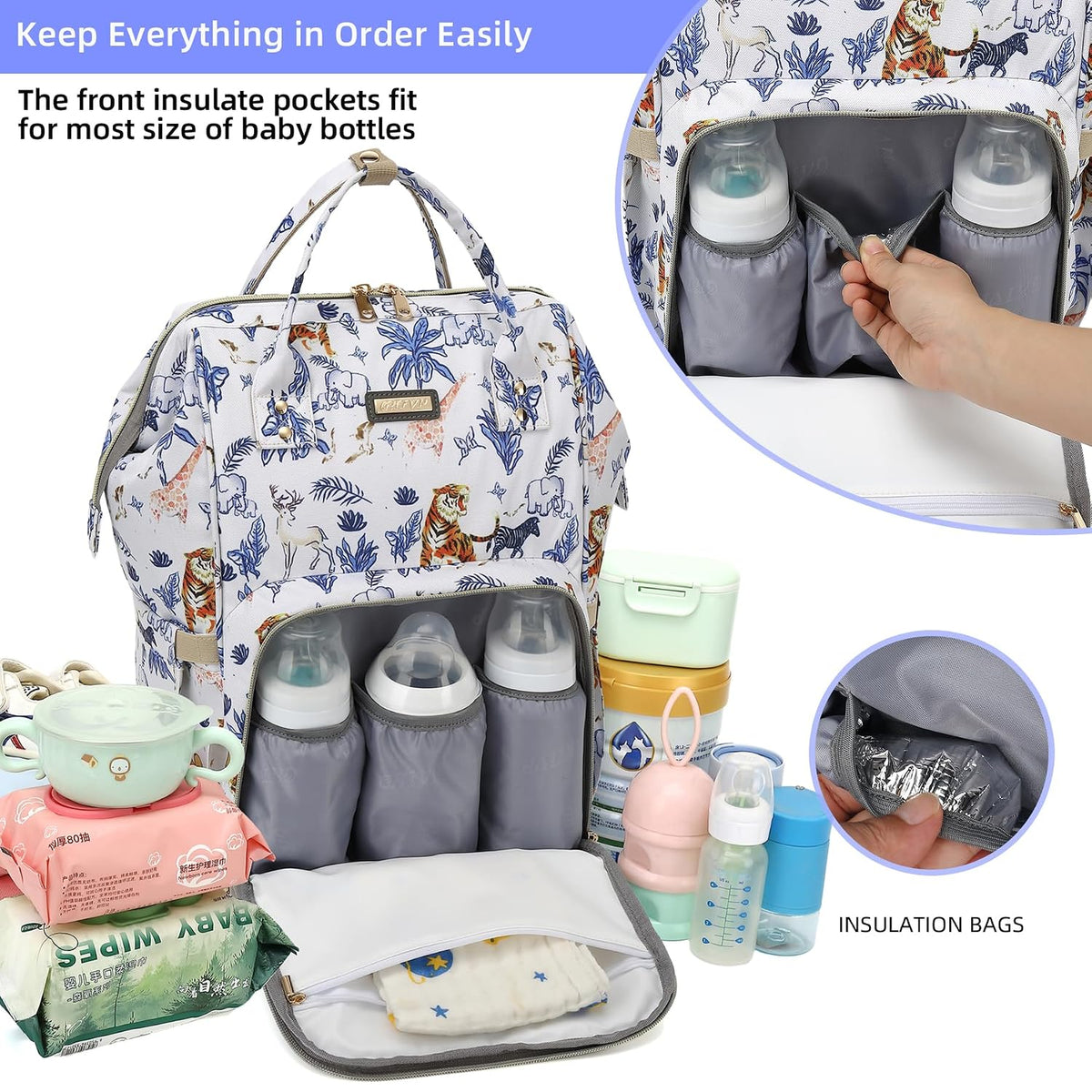 Diaper Bag Backpack, Diaper Bags for Baby Girls Boys, Baby Bags for Moms Dads, Nappy Changing Bag with Insulated Pockets,Multi-functional Waterproof Backpack with Stroller straps -Pink light pink