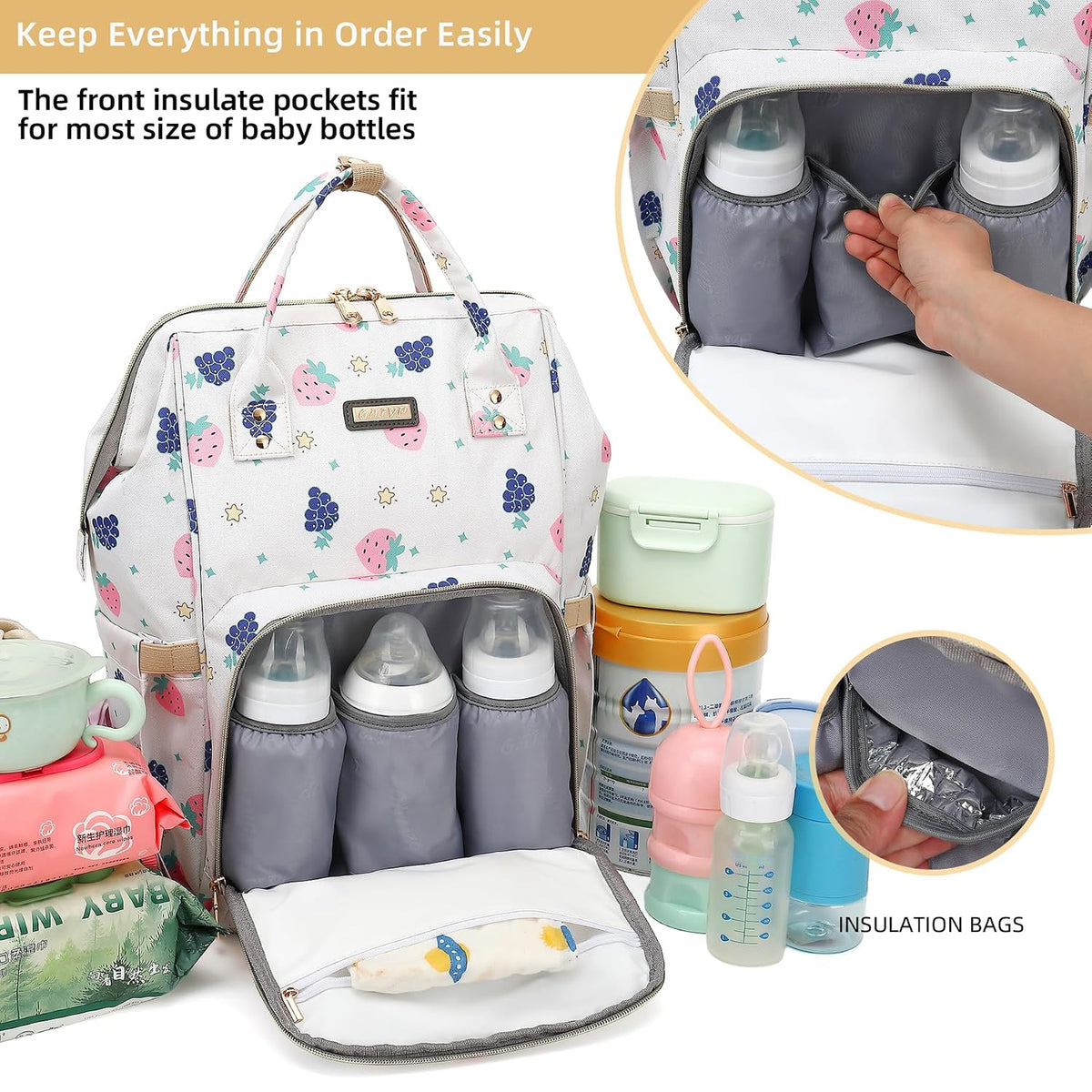 Diaper Bag Backpack, Diaper Bags for Baby Girls Boys, Baby Bags for Moms Dads, Nappy Changing Bag with Insulated Pockets,Multi-functional Waterproof Backpack with Stroller straps -Pink light pink