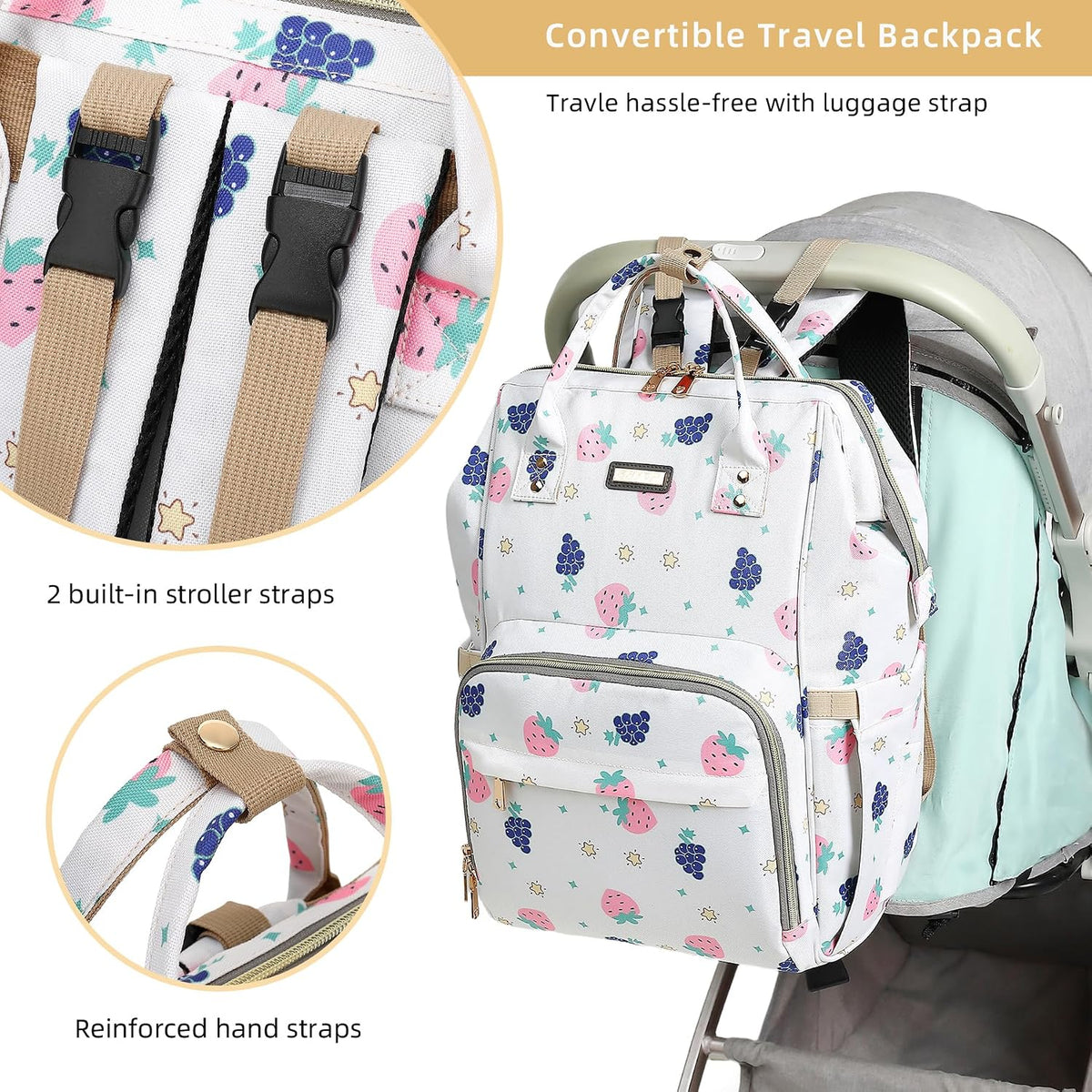 Diaper Bag Backpack, Diaper Bags for Baby Girls Boys, Baby Bags for Moms Dads, Nappy Changing Bag with Insulated Pockets,Multi-functional Waterproof Backpack with Stroller straps -Pink light pink