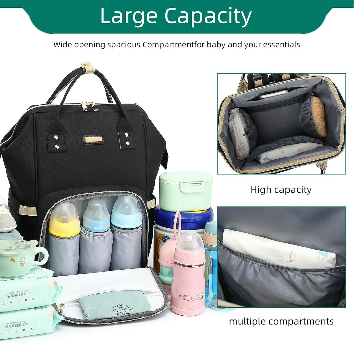 Diaper Bag Backpack, Diaper Bags for Baby Girls Boys, Baby Bags for Moms Dads, Nappy Changing Bag with Insulated Pockets,Multi-functional Waterproof Backpack with Stroller straps -Pink light pink