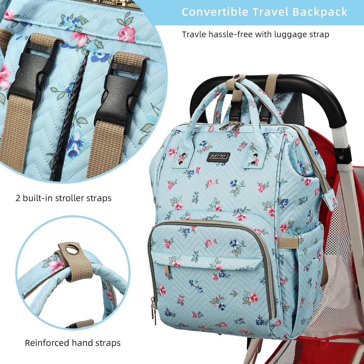 Diaper Bag Backpack, Diaper Bags for Baby Girls Boys, Baby Bags for Moms Dads, Nappy Changing Bag with Insulated Pockets,Multi-functional Waterproof Backpack with Stroller straps -Pink light pink