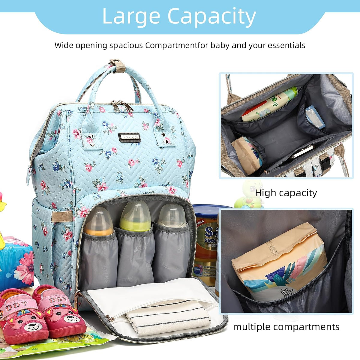 Diaper Bag Backpack, Diaper Bags for Baby Girls Boys, Baby Bags for Moms Dads, Nappy Changing Bag with Insulated Pockets,Multi-functional Waterproof Backpack with Stroller straps -Pink light pink