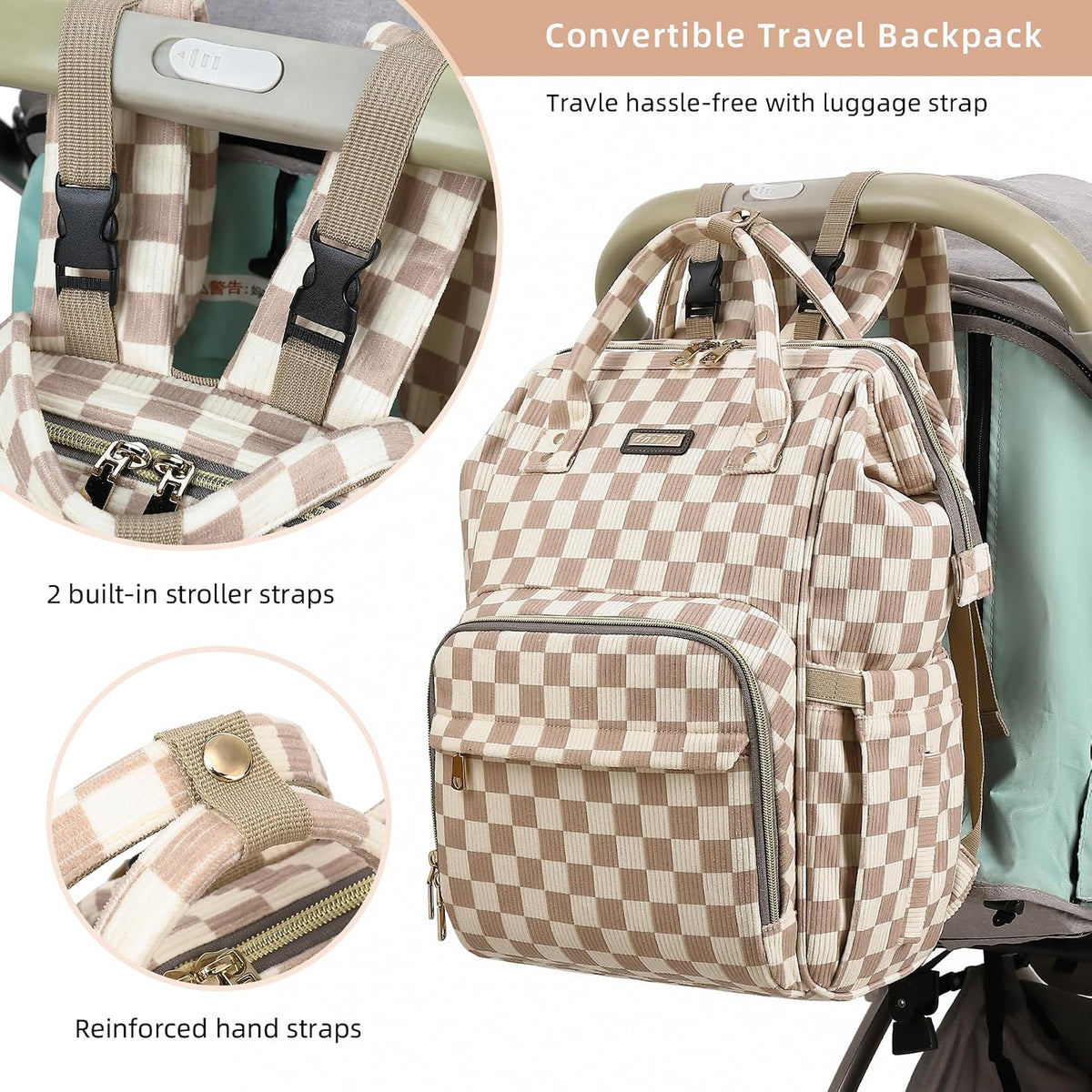 Diaper Bag Backpack, Diaper Bags for Baby Girls Boys, Baby Bags for Moms Dads, Nappy Changing Bag with Insulated Pockets,Multi-functional Waterproof Backpack with Stroller straps -Pink light pink
