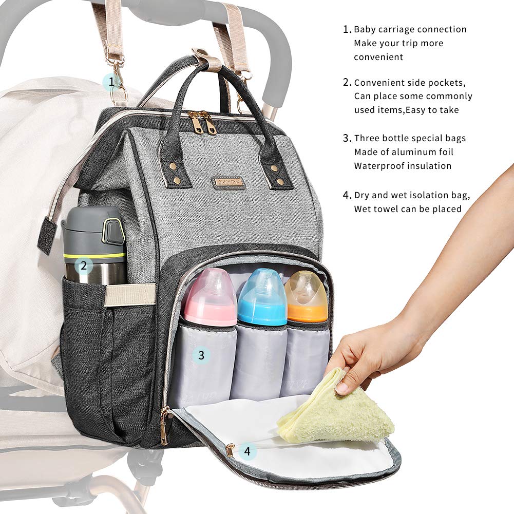 Diaper Bag Backpack, Diaper Bags for Baby Girls Boys, Baby Bags for Moms Dads, Nappy Changing Bag with Insulated Pockets,Multi-functional Waterproof Backpack with Stroller straps -Pink light pink