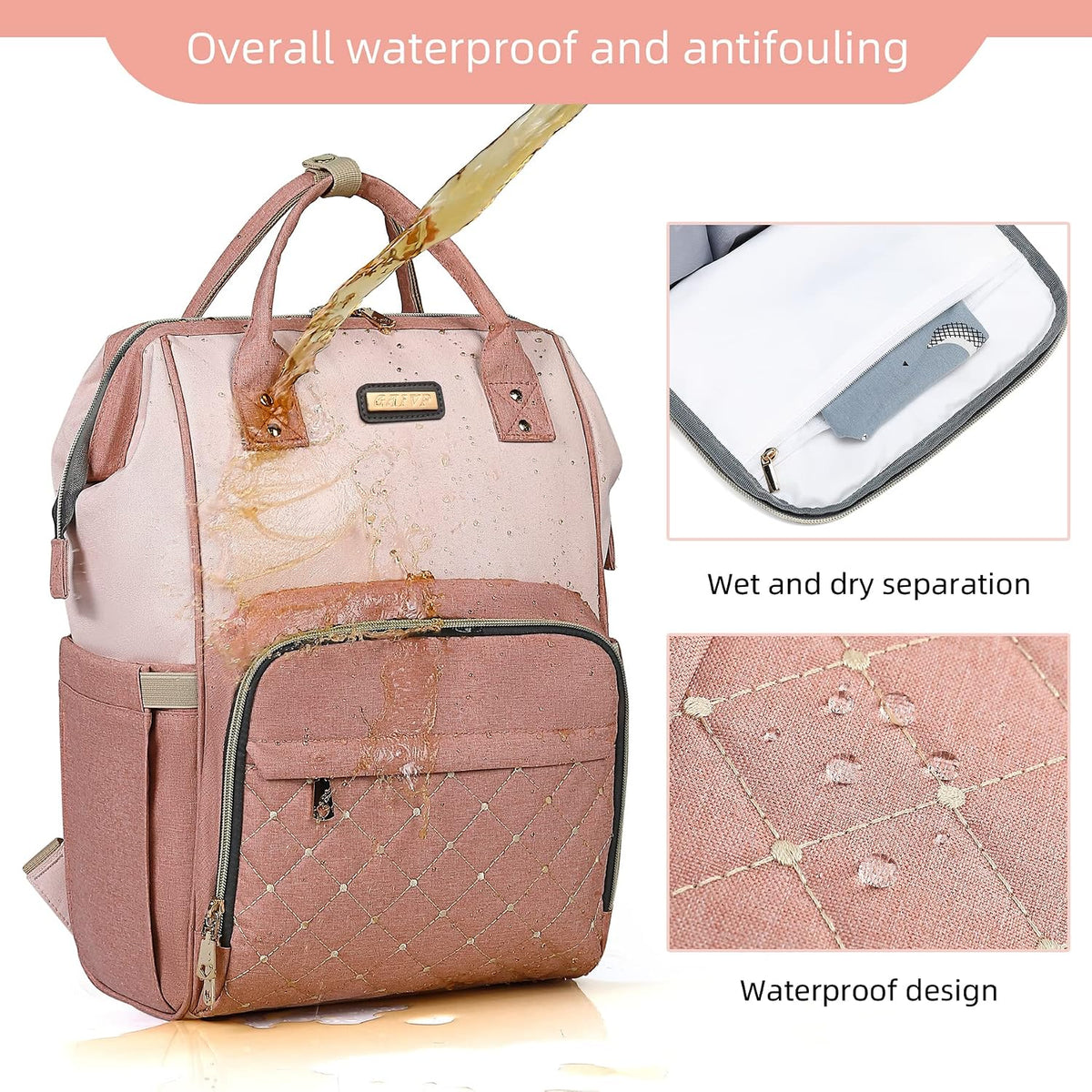 Diaper Bag Backpack, Diaper Bags for Baby Girls Boys, Baby Bags for Moms Dads, Nappy Changing Bag with Insulated Pockets,Multi-functional Waterproof Backpack with Stroller straps -Pink light pink