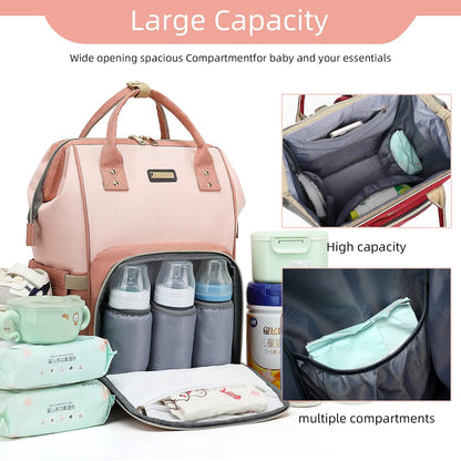Diaper Bag Backpack, Diaper Bags for Baby Girls Boys, Baby Bags for Moms Dads, Nappy Changing Bag with Insulated Pockets,Multi-functional Waterproof Backpack with Stroller straps -Pink light pink