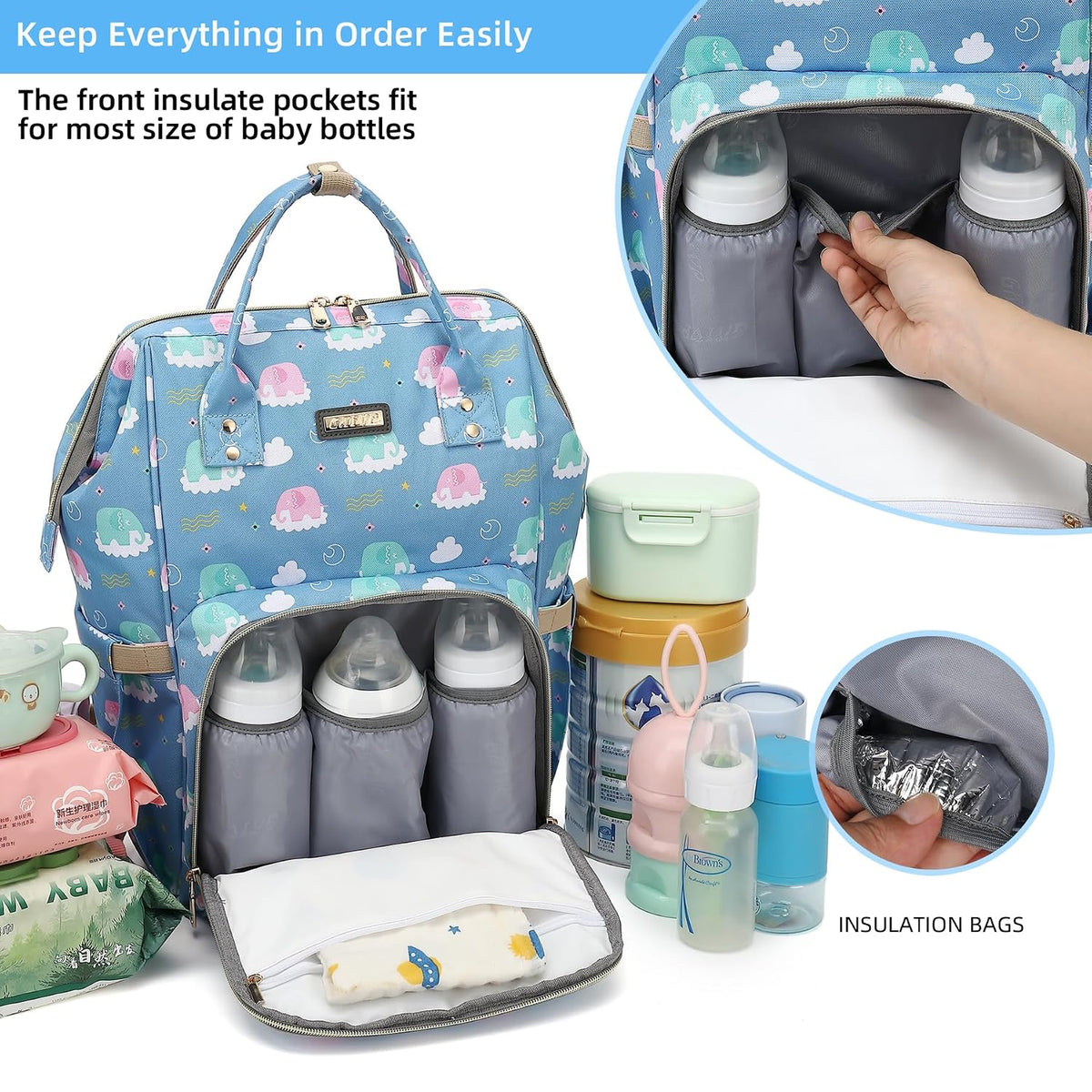 Diaper Bag Backpack, Diaper Bags for Baby Girls Boys, Baby Bags for Moms Dads, Nappy Changing Bag with Insulated Pockets,Multi-functional Waterproof Backpack with Stroller straps -Pink light pink