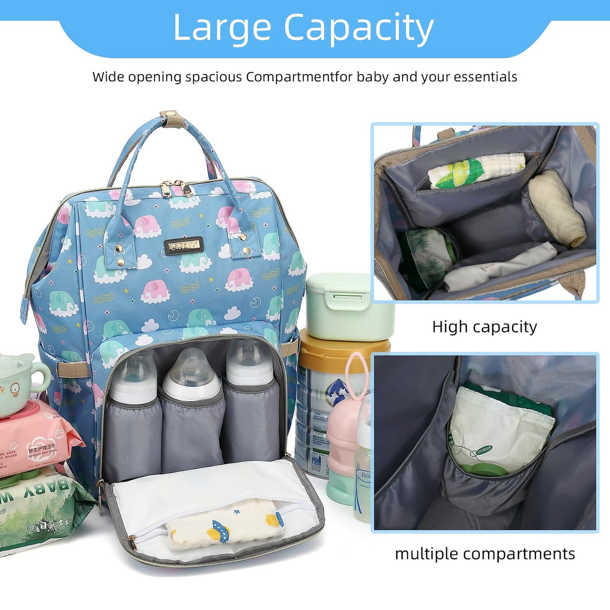 Diaper Bag Backpack, Diaper Bags for Baby Girls Boys, Baby Bags for Moms Dads, Nappy Changing Bag with Insulated Pockets,Multi-functional Waterproof Backpack with Stroller straps -Pink light pink