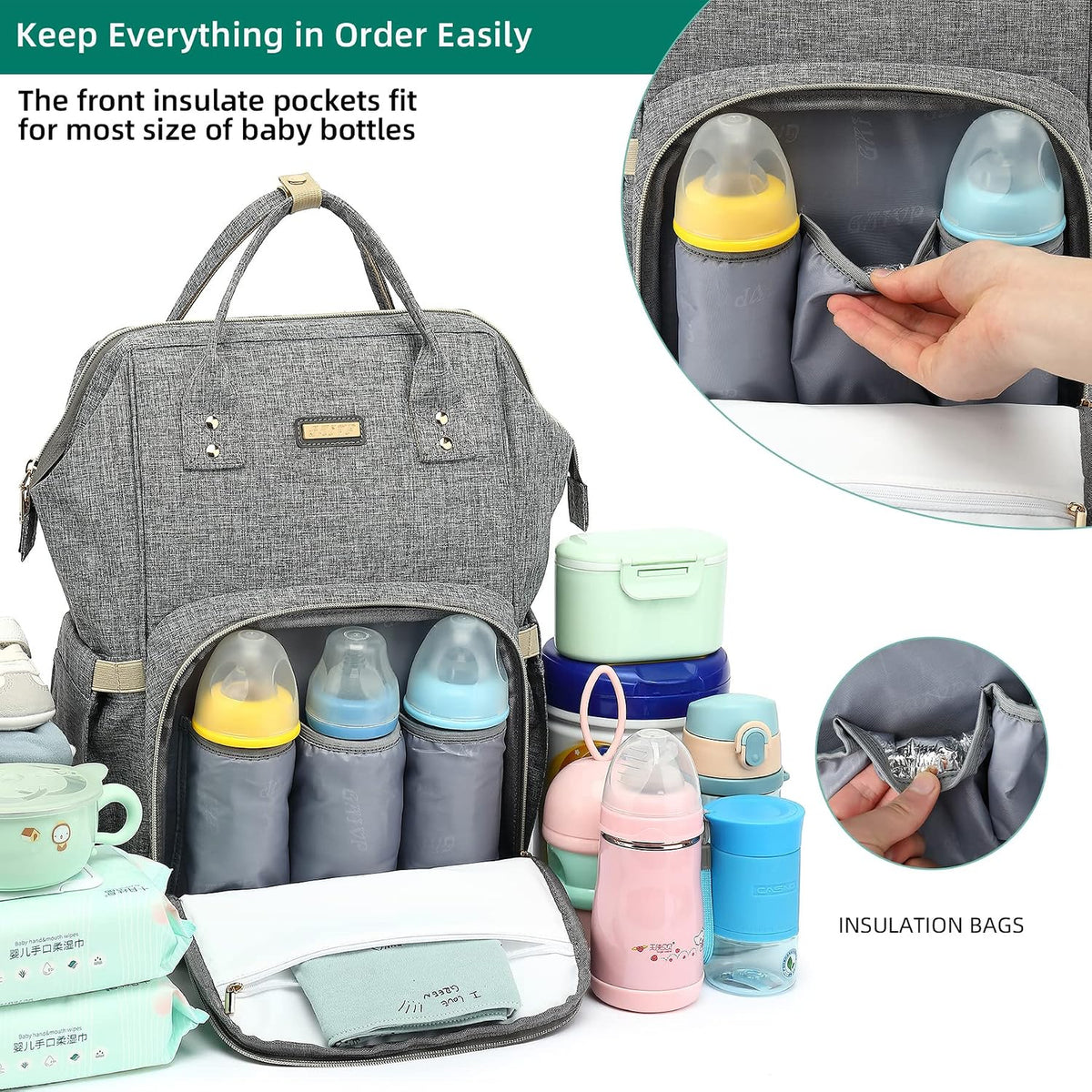 Diaper Bag Backpack, Diaper Bags for Baby Girls Boys, Baby Bags for Moms Dads, Nappy Changing Bag with Insulated Pockets,Multi-functional Waterproof Backpack with Stroller straps -Pink light pink