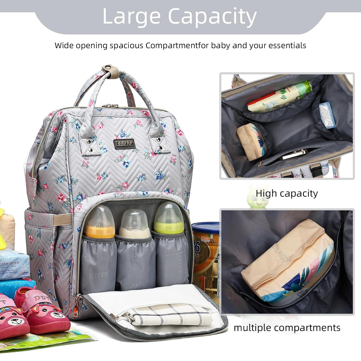 Diaper Bag Backpack, Diaper Bags for Baby Girls Boys, Baby Bags for Moms Dads, Nappy Changing Bag with Insulated Pockets,Multi-functional Waterproof Backpack with Stroller straps -Pink light pink
