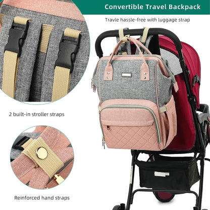 Diaper Bag Backpack, Diaper Bags for Baby Girls Boys, Baby Bags for Moms Dads, Nappy Changing Bag with Insulated Pockets,Multi-functional Waterproof Backpack with Stroller straps -Pink light pink